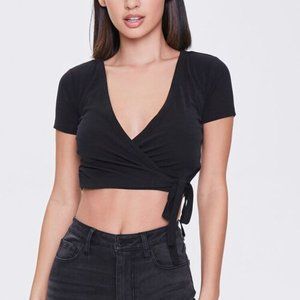 Forever 21Black Ribbed Wrap Crop Top